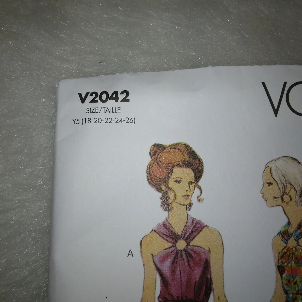 VOGUE V2042 Sz 18-26 Misses 1970s Reprint Dress In 2 Length